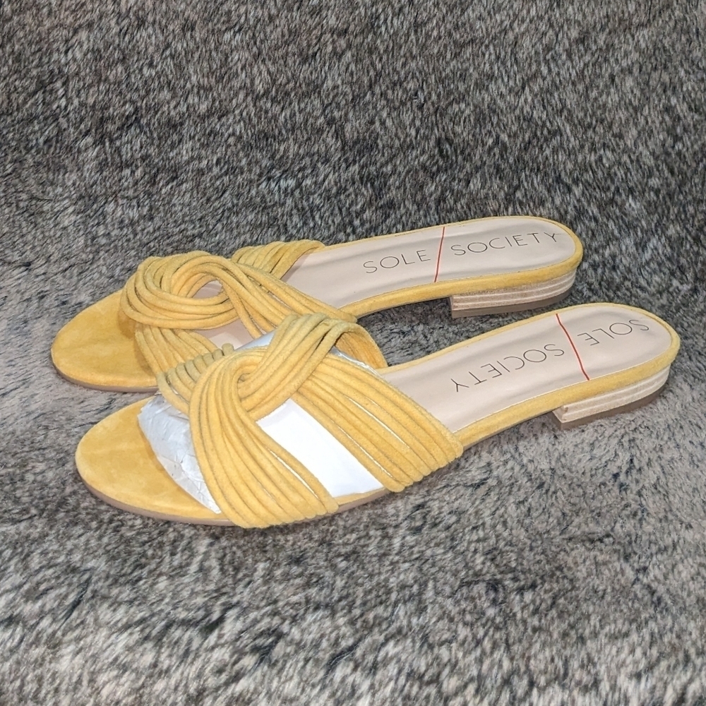 Sole Society Dahlia Suede Knotted Slide Sandal Spicy Mustard Women's 9.5 - Picture 4 of 8